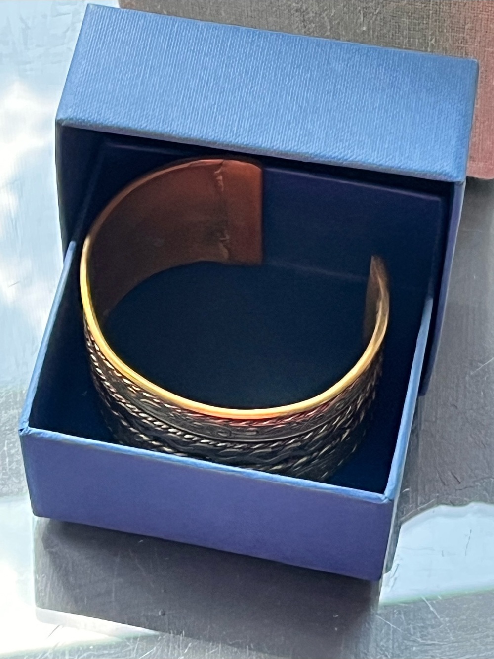 Wide Etched Gold-Tone Cuff Bracelet